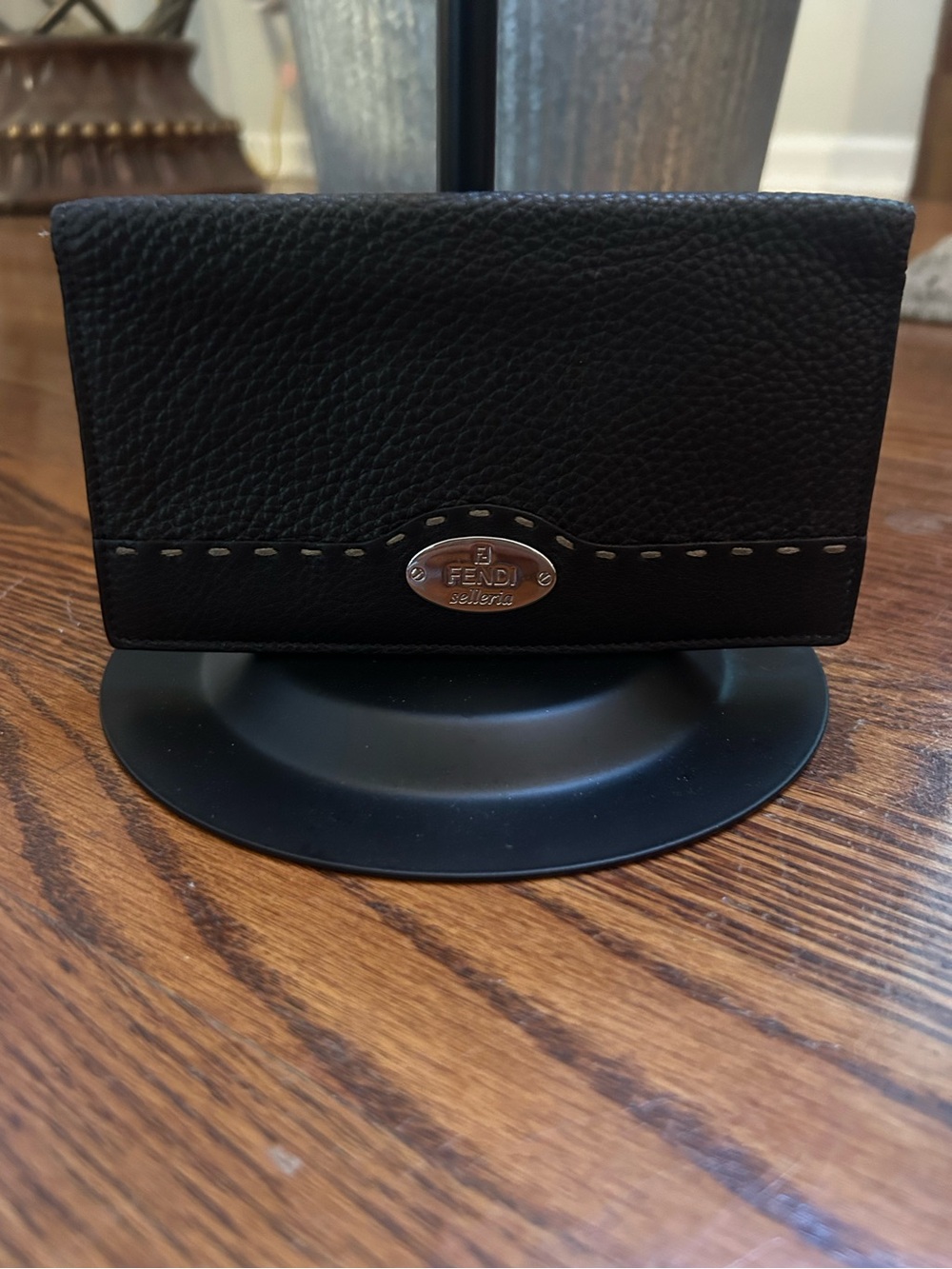 Authentic Fendi Selleria Black Pebbled Leather Checkbook Wallet Long Bifold COA - Picture 2 of 12